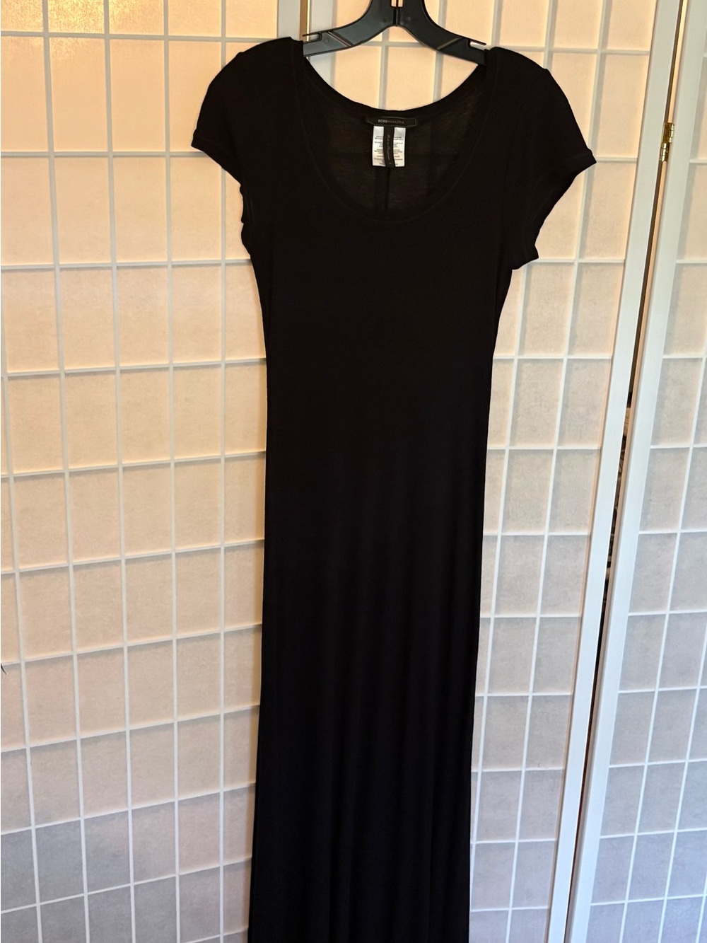 BCBGMaxAzria Black Short-Sleeve Scoop Neck Maxi Dress